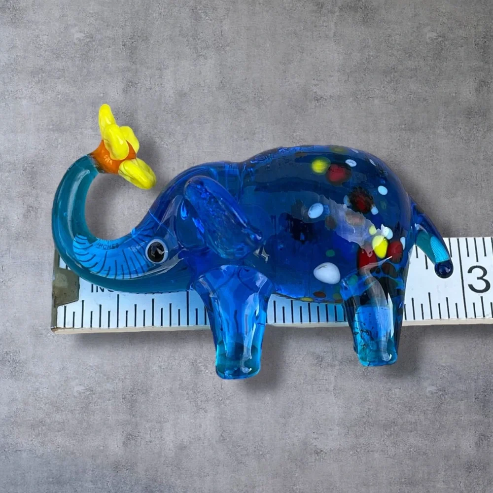 Pier 1 Glass Lucky Ella Elephant Figurine with Yellow Flower & Spots VGUC